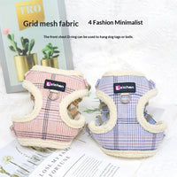 HKM-2440637 Plaid Dog Leash Vest with Fleece Lining and Snack Bag, Multiple Colors Available