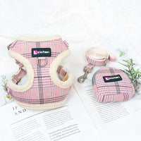 HKM-2440637 Plaid Dog Leash Vest with Fleece Lining and Snack Bag, Multiple Colors Available