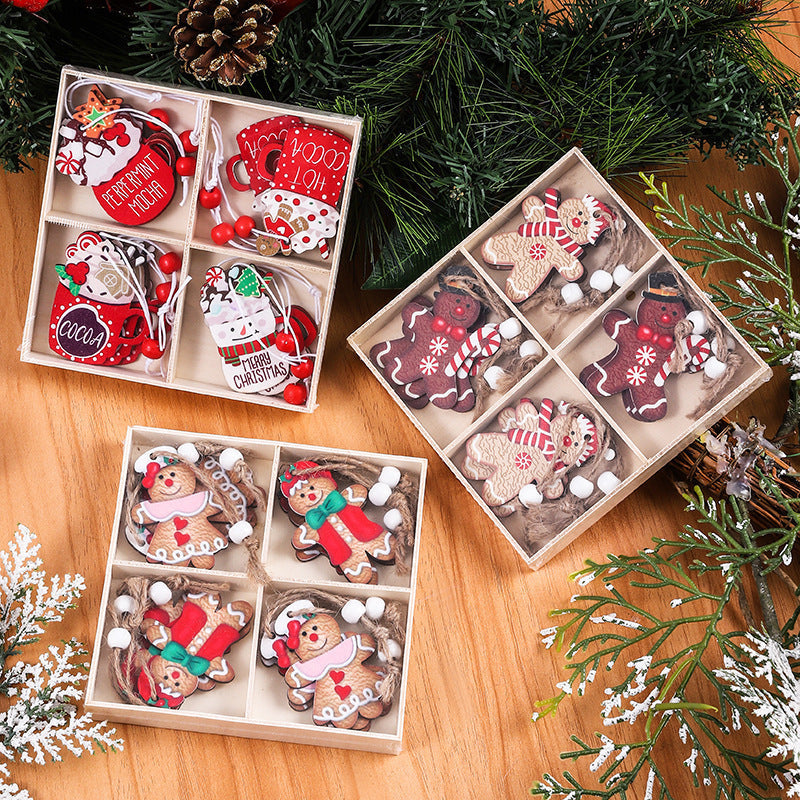 HKM-244115 Wooden Gingerbread Man Christmas Decoration Box Set - 12 Pieces