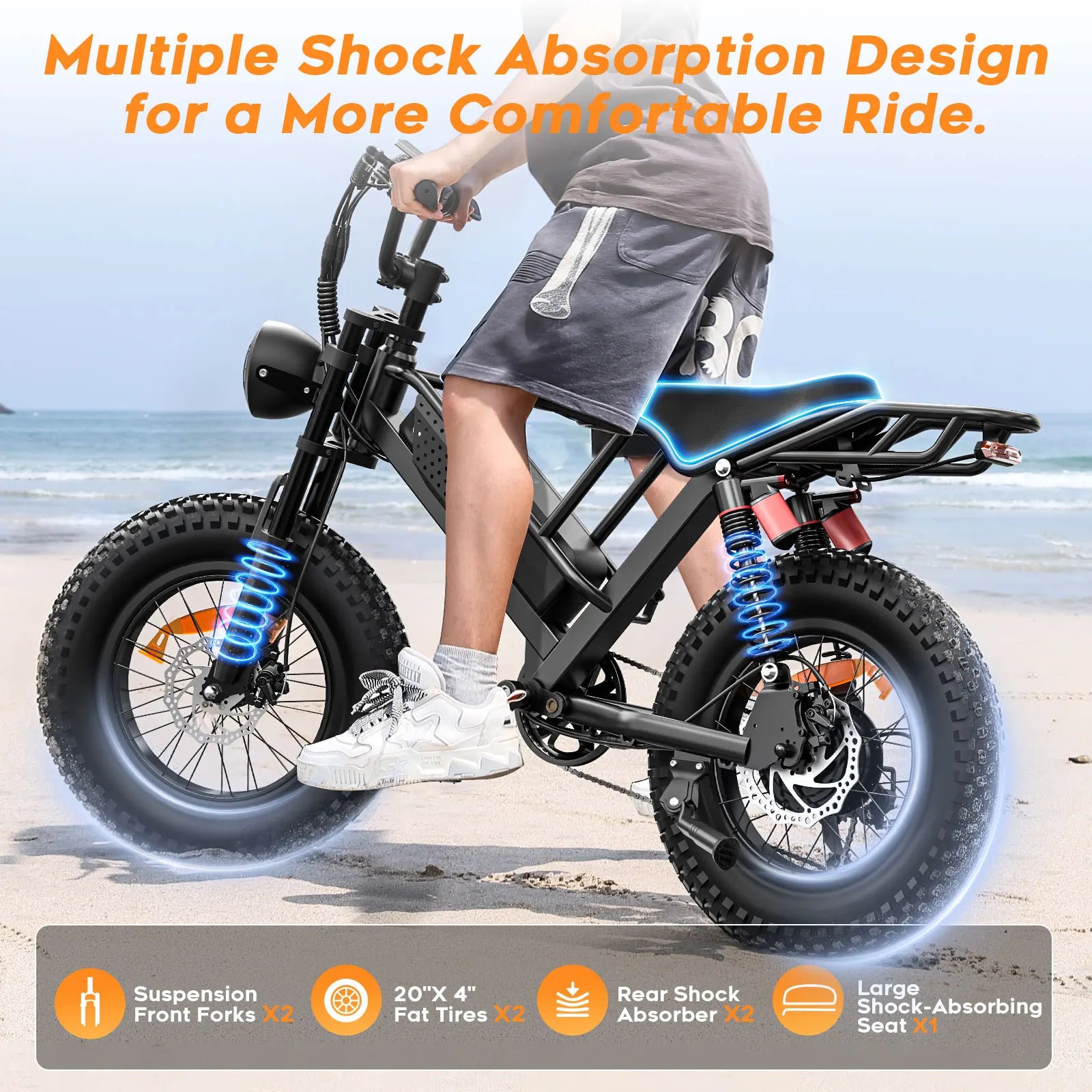 HKM-244307 750W Electric Mountain Bike with 48V Battery and 20 Inch Wheels - Dual Suspension for Adults