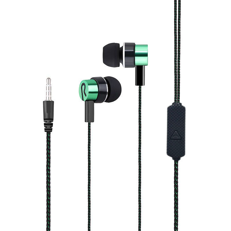 HKM-244371 Braided Microphone Earphones with Extra Bass - 3.5mm In-Ear Headset, Blue Color