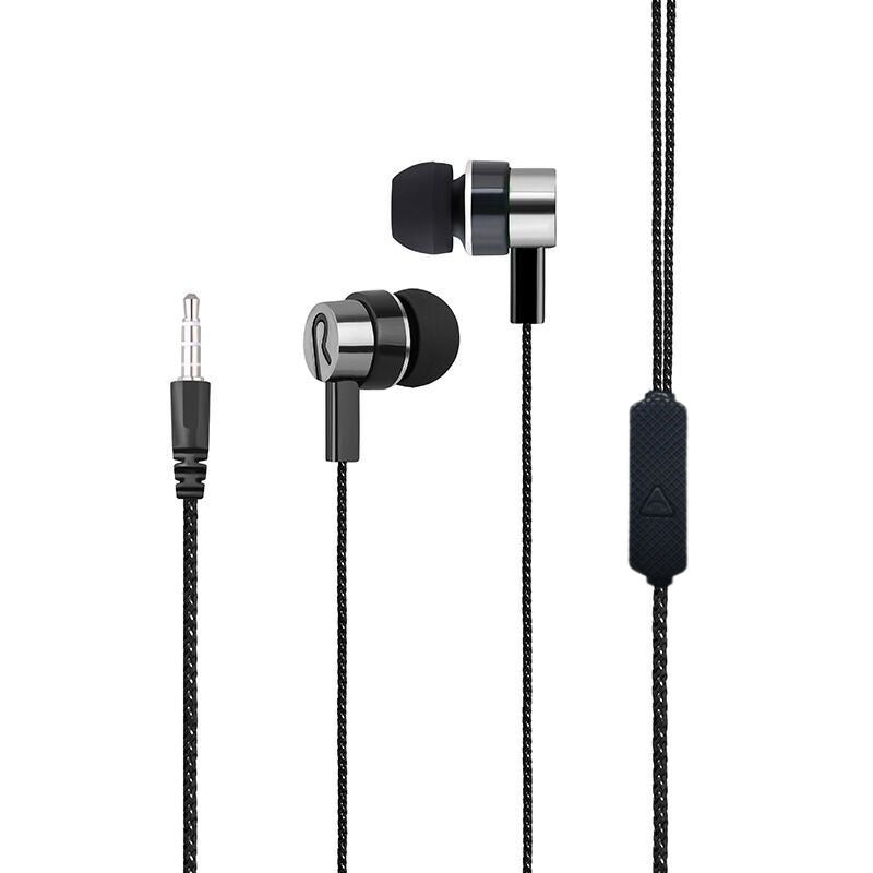 HKM-244371 Braided Microphone Earphones with Extra Bass - 3.5mm In-Ear Headset, Blue Color