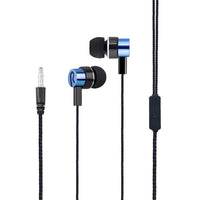 HKM-244371 Braided Microphone Earphones with Extra Bass - 3.5mm In-Ear Headset, Blue Color