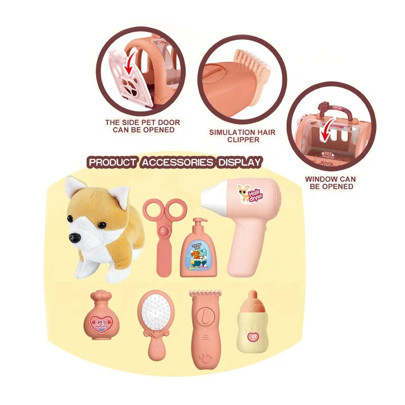 HKM-244499 Plush Dog Storage Box and Beauty Case Set for Pretend Play - Suitable for Ages 2 to 7