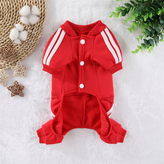 HKM-2445757 Kung Fu Bear Costume for Dogs in Red and Blue - Cozy Fleece Pet Clothing