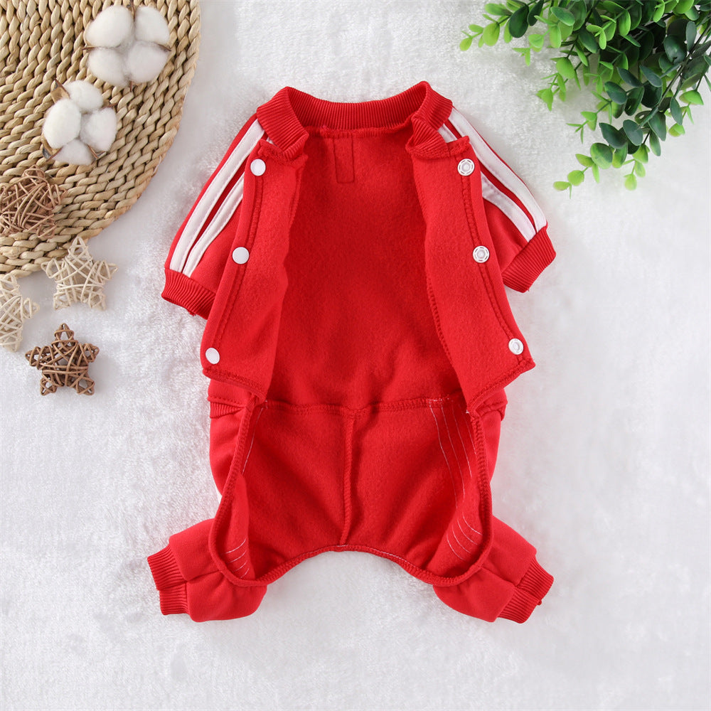 HKM-2445757 Kung Fu Bear Costume for Dogs in Red and Blue - Cozy Fleece Pet Clothing