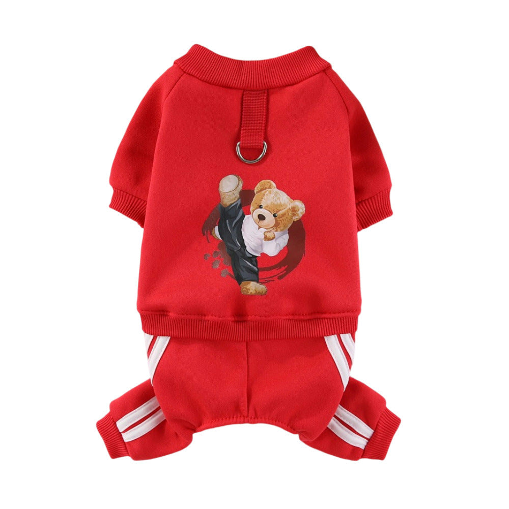 HKM-2445757 Kung Fu Bear Costume for Dogs in Red and Blue - Cozy Fleece Pet Clothing