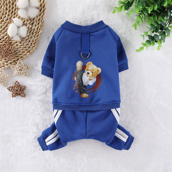 HKM-2445757 Kung Fu Bear Costume for Dogs in Red and Blue - Cozy Fleece Pet Clothing