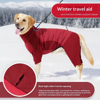 HKM-2445885 Thickened Four-Legged Hoodie for Large Dogs in Red or Gray - Soft German Polar Fleece