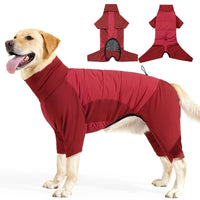 HKM-2445885 Thickened Four-Legged Hoodie for Large Dogs in Red or Gray - Soft German Polar Fleece