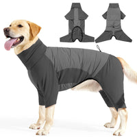 HKM-2445885 Thickened Four-Legged Hoodie for Large Dogs in Red or Gray - Soft German Polar Fleece