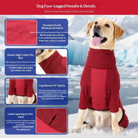HKM-2445885 Thickened Four-Legged Hoodie for Large Dogs in Red or Gray - Soft German Polar Fleece