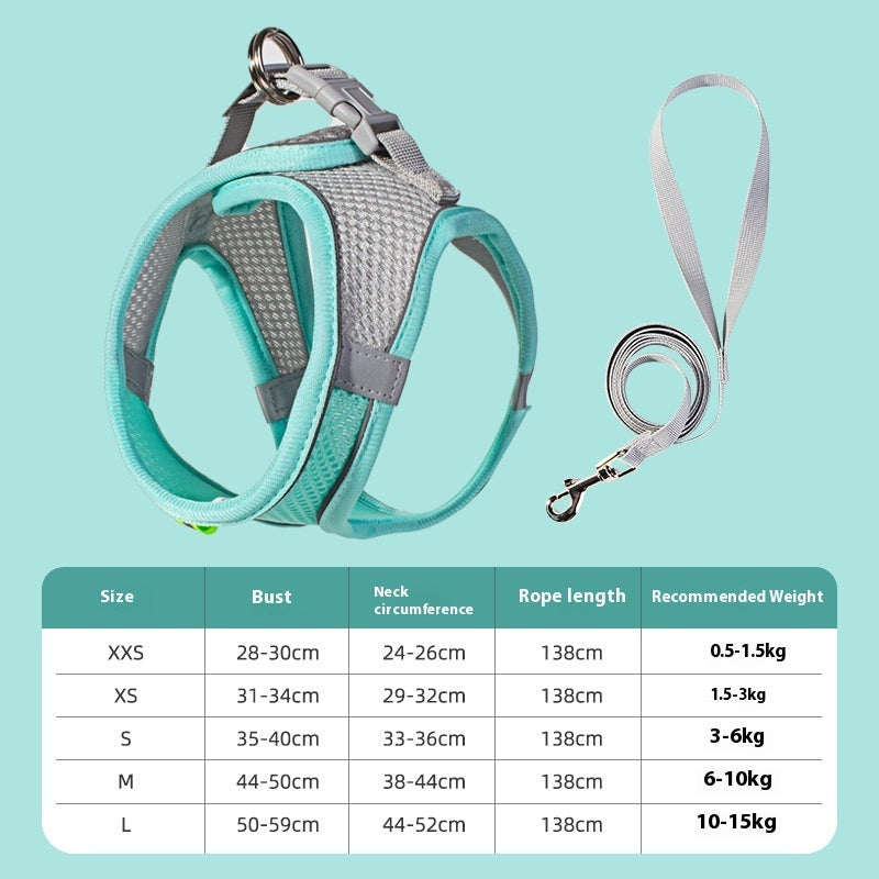 HKM-2446397 Reflective Breathable Pet Dog Vest Harness in Yellow, Pink, Green - Adjustable Leash Included