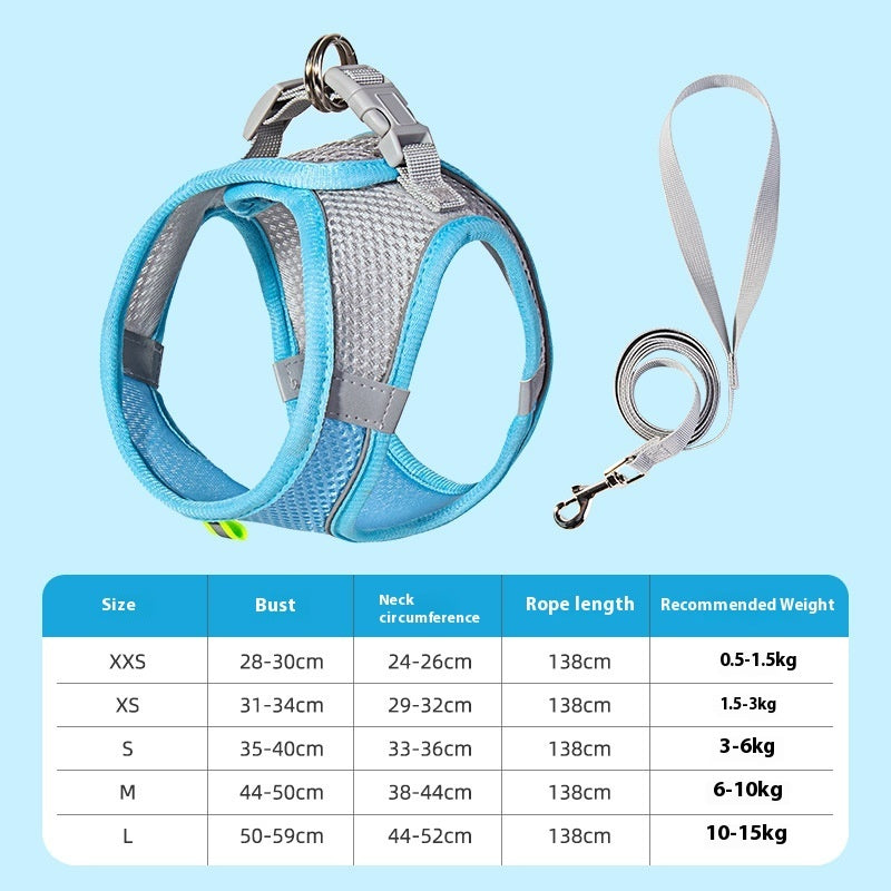 HKM-2446397 Reflective Breathable Pet Dog Vest Harness in Yellow, Pink, Green - Adjustable Leash Included