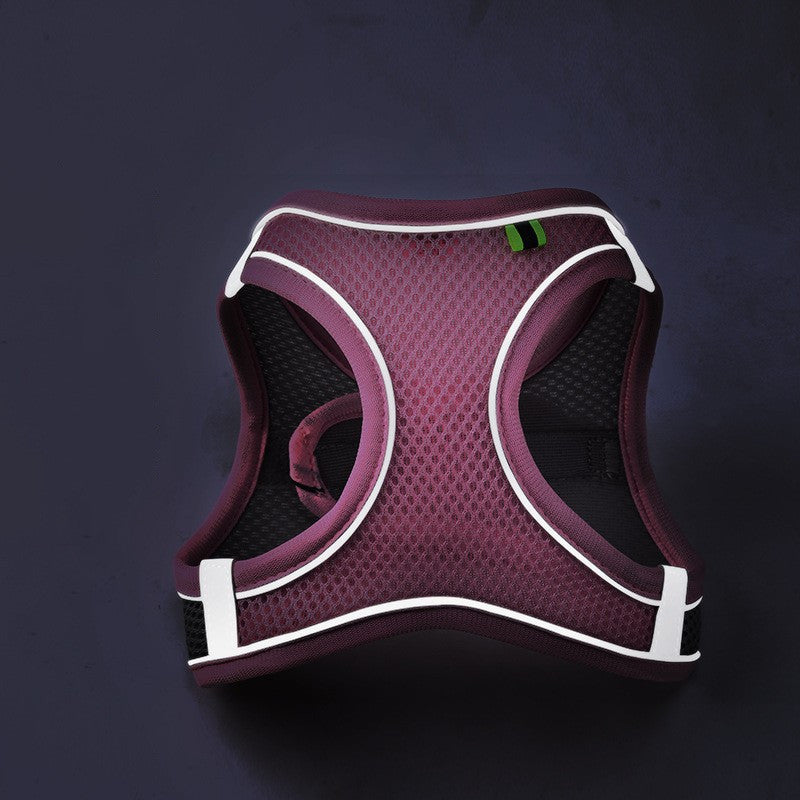 HKM-2446397 Reflective Breathable Pet Dog Vest Harness in Yellow, Pink, Green - Adjustable Leash Included