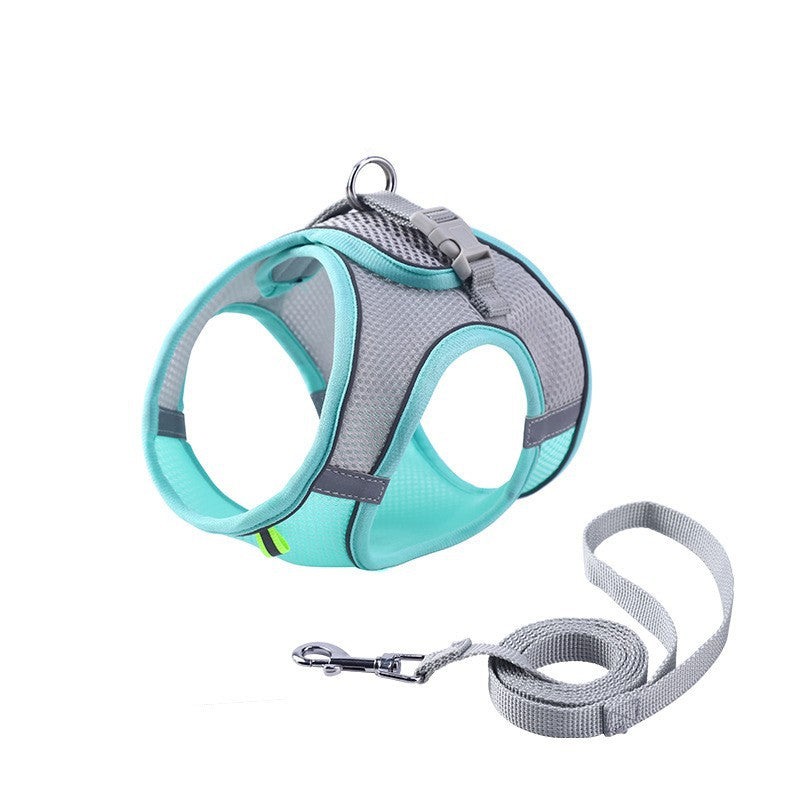 HKM-2446397 Reflective Breathable Pet Dog Vest Harness in Yellow, Pink, Green - Adjustable Leash Included