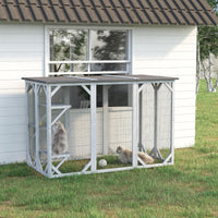 HKM-2447165 Large Wooden Outdoor Cat Enclosure with Three Platforms and Weather-Resistant Roof, Gray