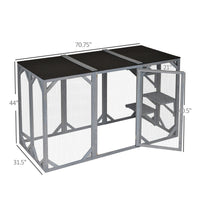 HKM-2447165 Large Wooden Outdoor Cat Enclosure with Three Platforms and Weather-Resistant Roof, Gray