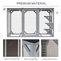 HKM-2447165 Large Wooden Outdoor Cat Enclosure with Three Platforms and Weather-Resistant Roof, Gray