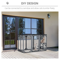 HKM-2447165 Large Wooden Outdoor Cat Enclosure with Three Platforms and Weather-Resistant Roof, Gray