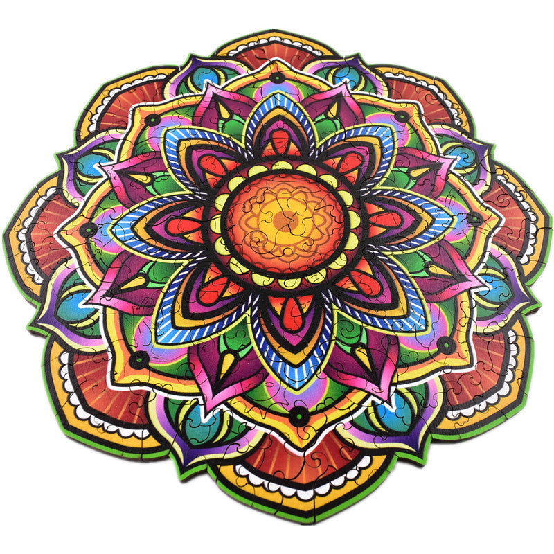 HKM-244819 Mandala Irregular Wooden Puzzle for Teens - A3, A4, A5 Sizes, Wooden Material, Engaging Design
