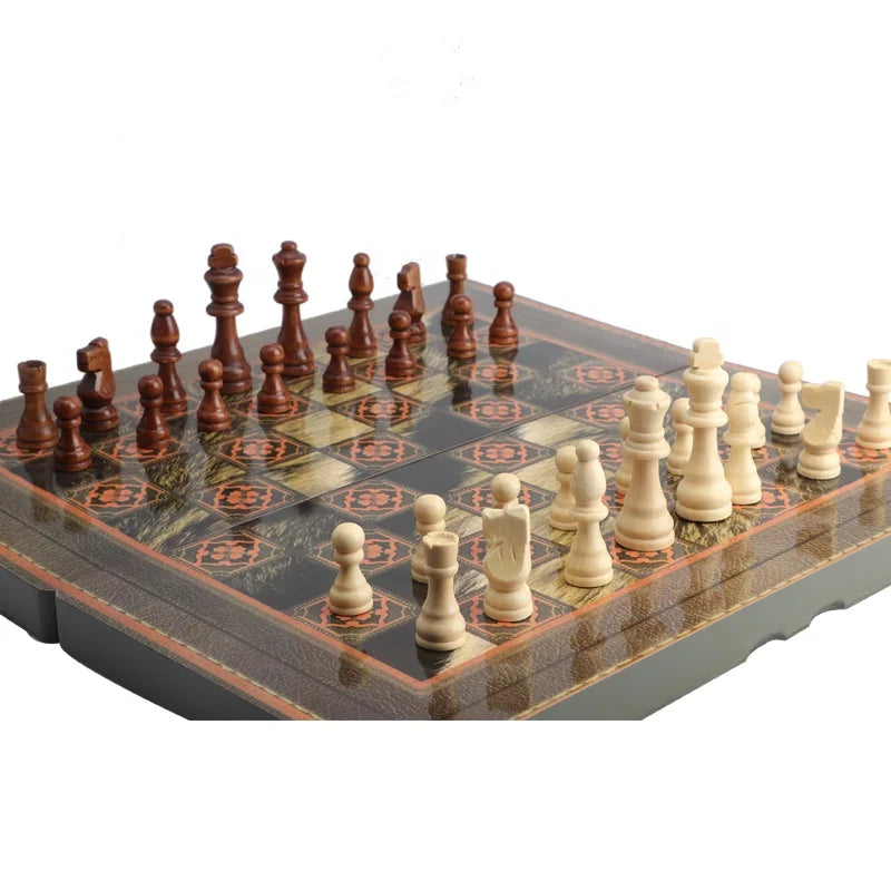 HKM-244947 Classic Foldable Wooden Chess Set for Travel and Family Play