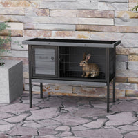 HKM-2450749 Elevated Wooden Rabbit Hutch with Openable Roof and Leak-Proof Tray for Indoor/Outdoor Use, Gray