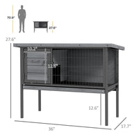 HKM-2450749 Elevated Wooden Rabbit Hutch with Openable Roof and Leak-Proof Tray for Indoor/Outdoor Use, Gray