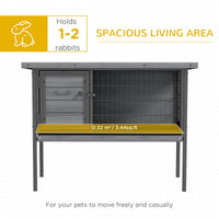 HKM-2450749 Elevated Wooden Rabbit Hutch with Openable Roof and Leak-Proof Tray for Indoor/Outdoor Use, Gray
