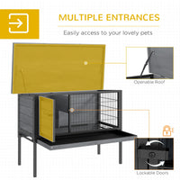 HKM-2450749 Elevated Wooden Rabbit Hutch with Openable Roof and Leak-Proof Tray for Indoor/Outdoor Use, Gray