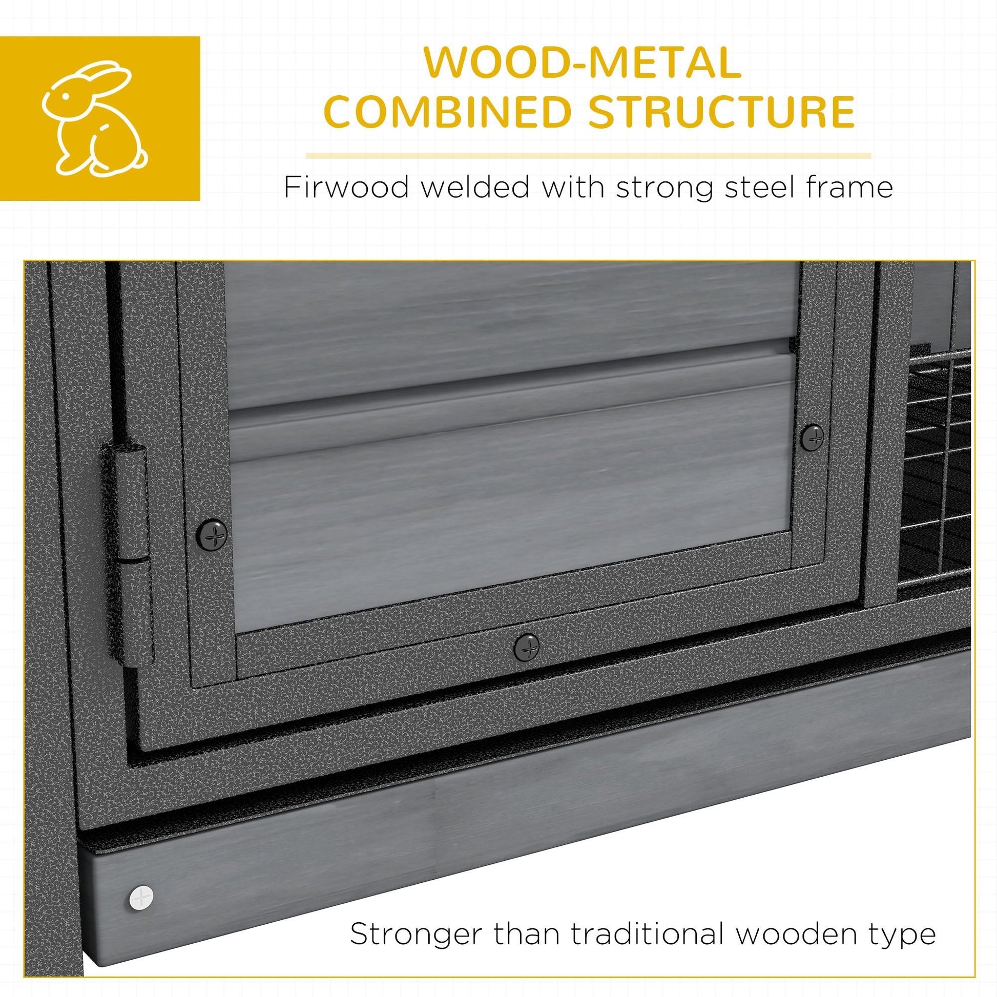 HKM-2450749 Elevated Wooden Rabbit Hutch with Openable Roof and Leak-Proof Tray for Indoor/Outdoor Use, Gray
