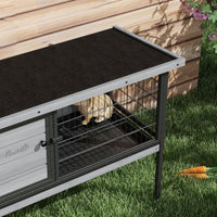 HKM-2450749 Elevated Wooden Rabbit Hutch with Openable Roof and Leak-Proof Tray for Indoor/Outdoor Use, Gray