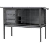 HKM-2450749 Elevated Wooden Rabbit Hutch with Openable Roof and Leak-Proof Tray for Indoor/Outdoor Use, Gray