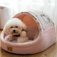 HKM-2451133 Cozy House-Shaped Pet Bed with Removable Cushion - Crystal Velvet, Sizes S, M, L