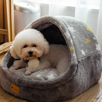 HKM-2451133 Cozy House-Shaped Pet Bed with Removable Cushion - Crystal Velvet, Sizes S, M, L