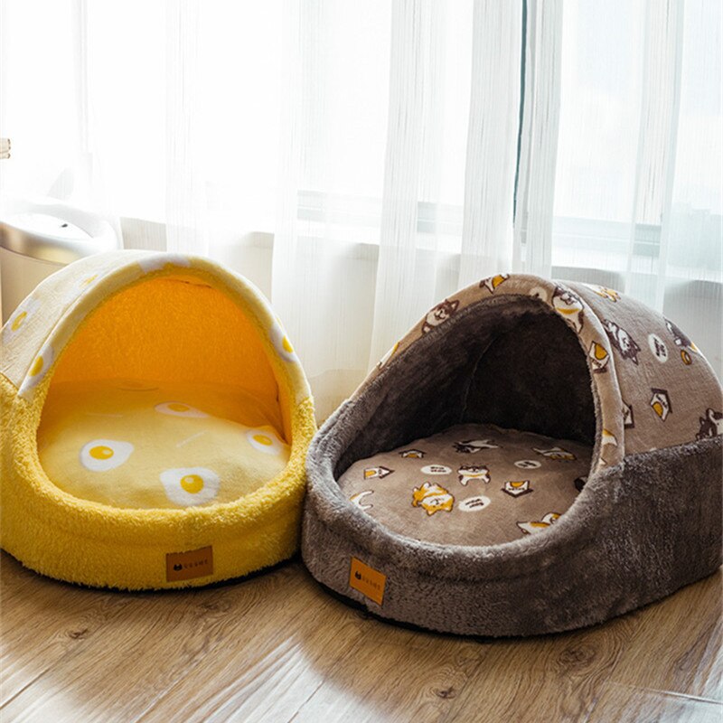 HKM-2451133 Cozy House-Shaped Pet Bed with Removable Cushion - Crystal Velvet, Sizes S, M, L