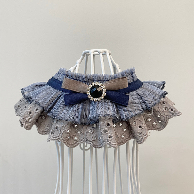HKM-245139 Triangle Lace Scarf Bow Tie for Dogs and Cats in Blue - XS to XL Sizes Available