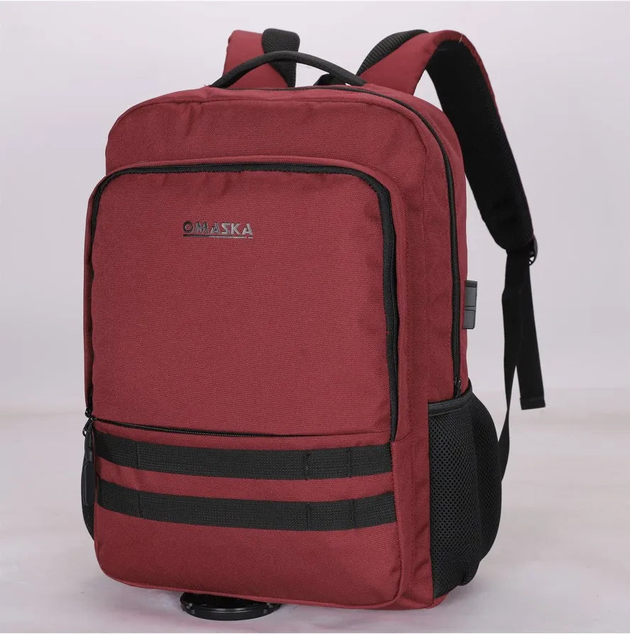 HKM-245203 Nylon Waterproof 17-Inch Laptop Backpack with USB Charging Port and Multi-Pocket Design
