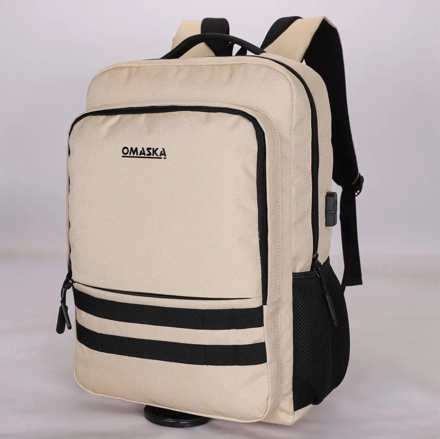 HKM-245203 Nylon Waterproof 17-Inch Laptop Backpack with USB Charging Port and Multi-Pocket Design
