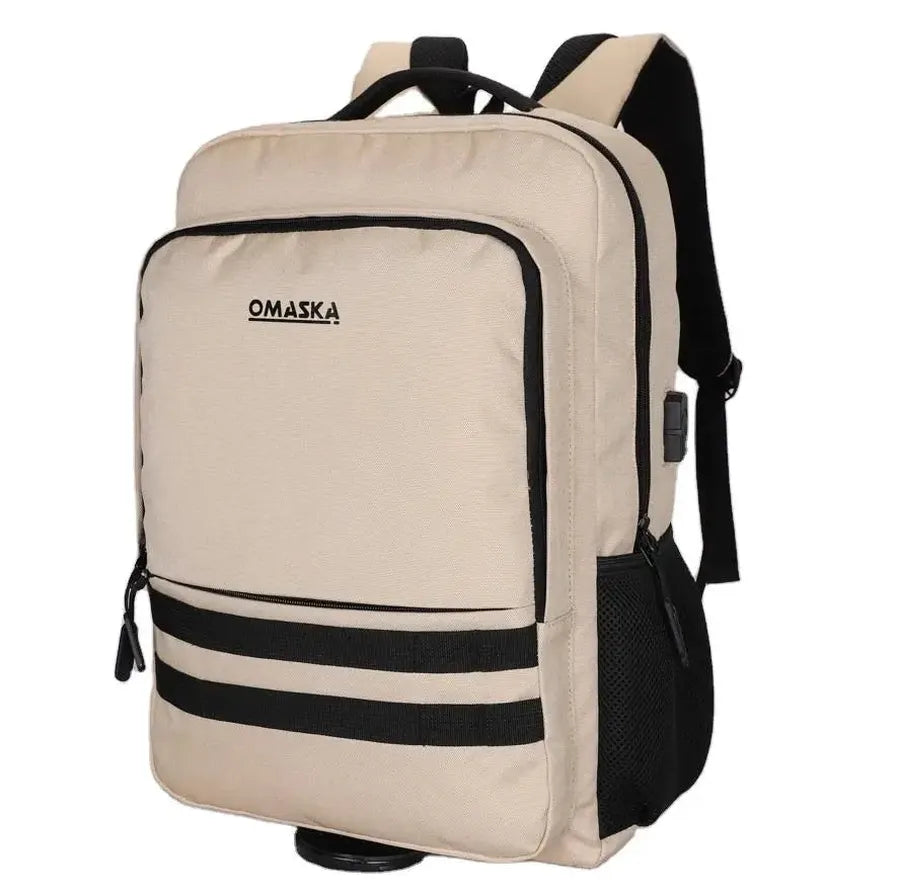 HKM-245203 Nylon Waterproof 17-Inch Laptop Backpack with USB Charging Port and Multi-Pocket Design