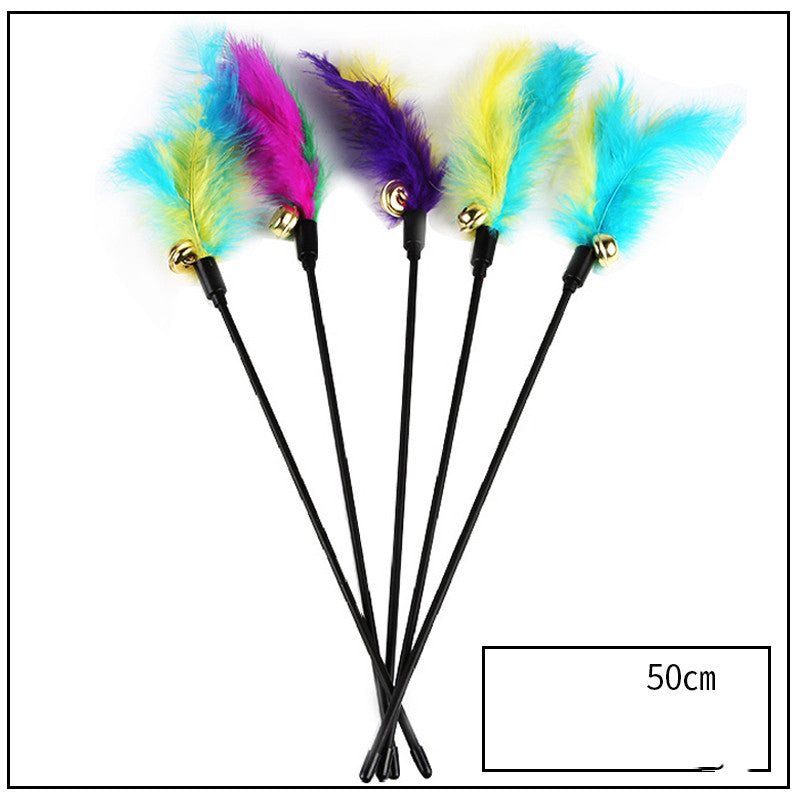 HKM-2453693 Bite Resistant Cat Toy with Bell and Feather - Multiple Color Sets Available