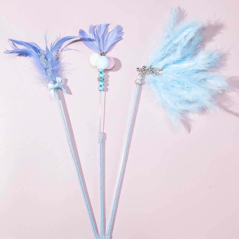 HKM-2453693 Bite Resistant Cat Toy with Bell and Feather - Multiple Color Sets Available