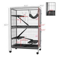 HKM-2456509 50" Rolling Small Animal Cage with Hammock, 4 Doors, Removable Tray for Ferrets and Chinchillas