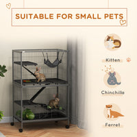HKM-2456509 50" Rolling Small Animal Cage with Hammock, 4 Doors, Removable Tray for Ferrets and Chinchillas