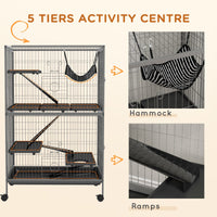 HKM-2456509 50" Rolling Small Animal Cage with Hammock, 4 Doors, Removable Tray for Ferrets and Chinchillas