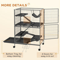 HKM-2456509 50" Rolling Small Animal Cage with Hammock, 4 Doors, Removable Tray for Ferrets and Chinchillas
