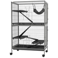 HKM-2456509 50" Rolling Small Animal Cage with Hammock, 4 Doors, Removable Tray for Ferrets and Chinchillas