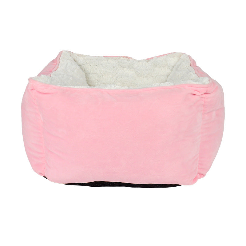 HKM-2456893 Cozy Printed Plush Cat Kennel - Square Pet Nest for Autumn and Winter, 47x47x26cm