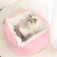 HKM-2456893 Cozy Printed Plush Cat Kennel - Square Pet Nest for Autumn and Winter, 47x47x26cm