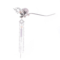 HKM-245715 Vintage Silver Floral Headdress with Pearls - Hanfu Tassel Hairpin